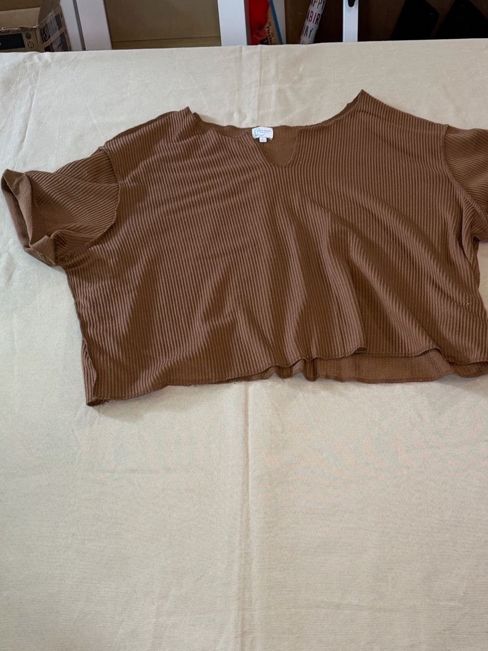 Francesca's Collections Ribbed Cropped Tee in Brown